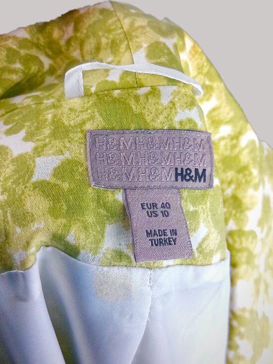 H&M Vintage Green/White Floral Blazer Women's Suit Jacket - Picture 5 of 8